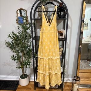 RAGA Sunlit Yellow Maxi Dress with White Accents size large